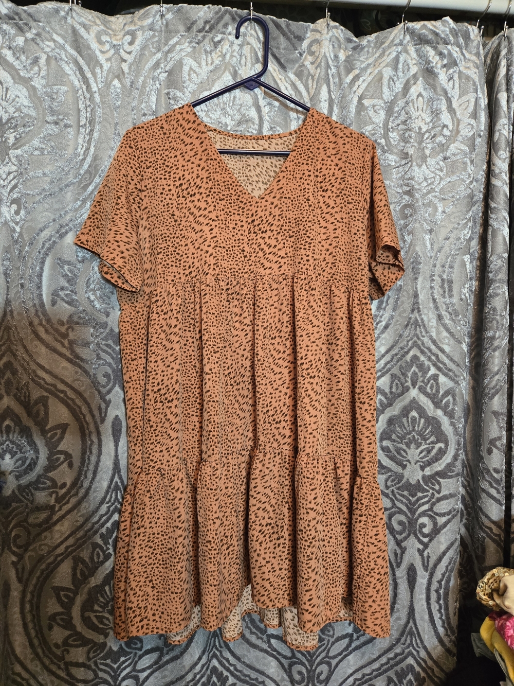 SHEIN Rust Dot Tiered V-Neck Dress